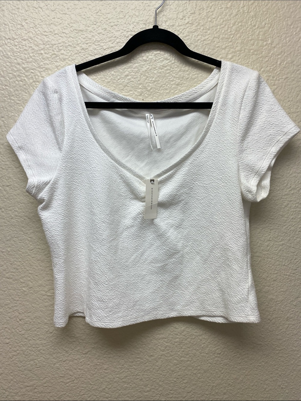 Anthropologie Textured V-Neck Crop Tee